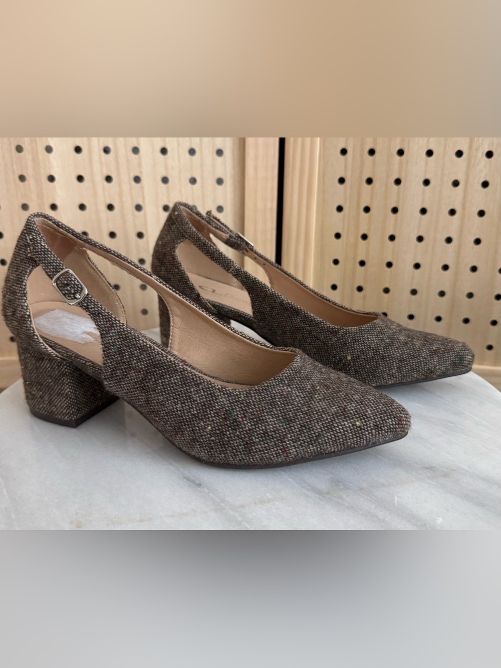 CL by Laundry Brown Tweed Pointed-Toe Slingback Heels